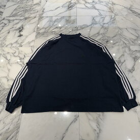 BALENCIAGA × adidas 2022AW Three Stripes Logo Embroidery Long Sleeve Tee 712397 TNVA6 Size 3 バレンシアガ×アディダス スリーストライプ ロゴ刺繍 ロングスリーブTシャツ 長袖カットソー ロンT ダメージ加工 ネイビー サイズ3【251224】【中古-A】
