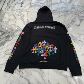 CHROME HEARTS 2022SS MLTCOL CEM CRS Zip Up Hoodie Size XL クロムハーツ マルチカラー セメタリークロス ジップアップフーディ ジップパーカー 袖プリント スクロールロゴ ブラック×マルチカラー サイズXL【251224】【中古-A】