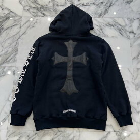 CHROME HEARTS × BIGBANG CH BIGBANG HD PLVR Size S クロムハーツ × ビッグバン レザーパッチプルオーバーフーディ パーカー 韓国限定 ロゴプリント 裏地サーマル レザーパッチ クロスパッチ G-DRAGON オールドクロム ブラック×ホワイト サイズS【251227】【中古-A】