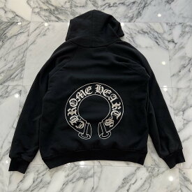 CHROME HEARTS OLD FUCK YOU Horseshoe Pullover Hoodie Size M クロムハーツ オールド ファックユー ホースシュー プルオーバーフーディ プルオーバーパーカー 裏地サーマル ドローストリング オールドクロム チャコール×ホワイト サイズM【251220】【中古-A】