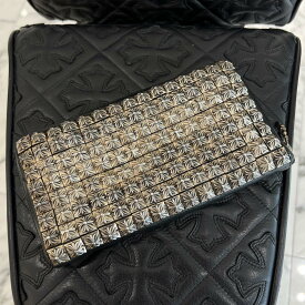 CHROME HEARTS REC F ZIP Fully Loaded Pyramid CH Plus Studs Leather Wallet クロムハーツ REC F ジップ フーリィローデッド ピラミッド CHプラス スタッズ レザーウォレット 長財布 革財布 ダガージップ カーフスキン ブラック【251024】【中古-A】