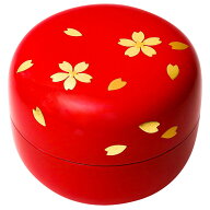 木製分骨ミニ骨壷【こころ・朱漆金桜】モダンな現代蒔絵と螺鈿を施したご自宅用の美しいメモリアルボトル