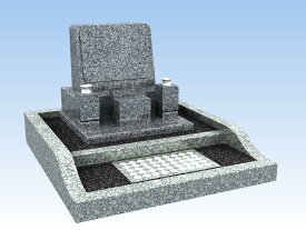 2平米区画 洋型墓石（巻き石外枠付き）バリアフリーシンプル型 特級グレー御影石 文字彫刻付き 納骨室付き 付属品付き 設置工事費込み