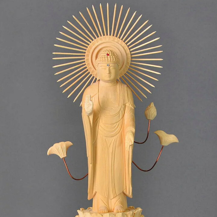 楽天市場】仏像 浄土真宗大谷派【白木 東立弥陀 放射光背】六角台座 