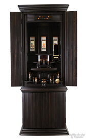 仏壇 モダン仏壇 53号 直置き ［仏具付］【威風 本黒檀 53×21号】照明付 スラウェシエボニー 三方厚板貼り 国産仏壇 みかげ塗 さねはぎ技法 特殊技法 唐木モダン 床置き 台付 仏具セット 仏壇セット 掛軸 インテリア仏壇 現代仏壇 デザイン仏壇 おしゃれ 設置便対応 保証付