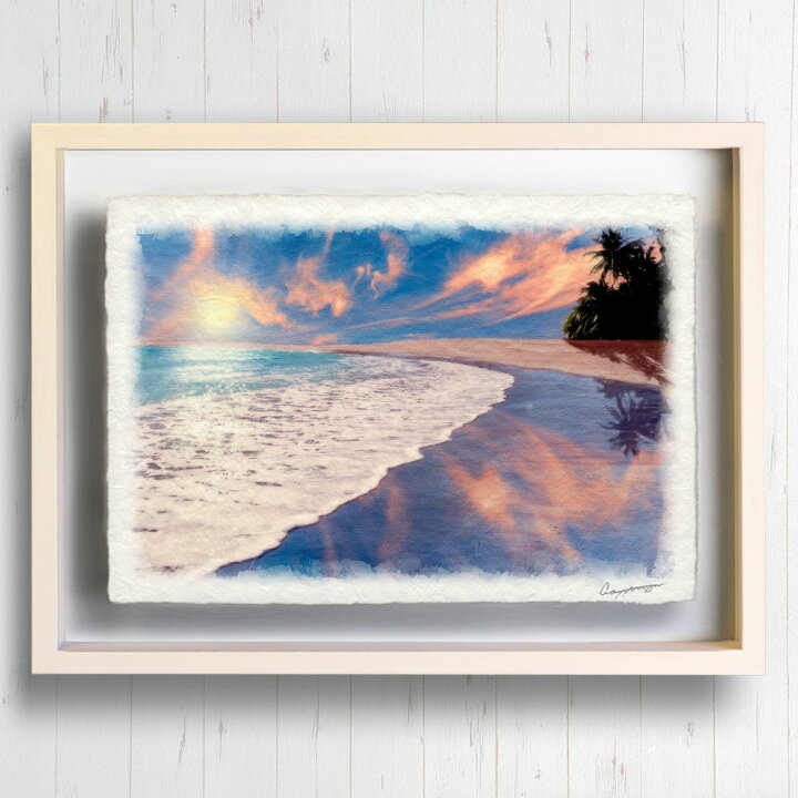 楽天市場】和紙の絵写真 「夕日が映る波の寄せる砂浜」 絵画 
