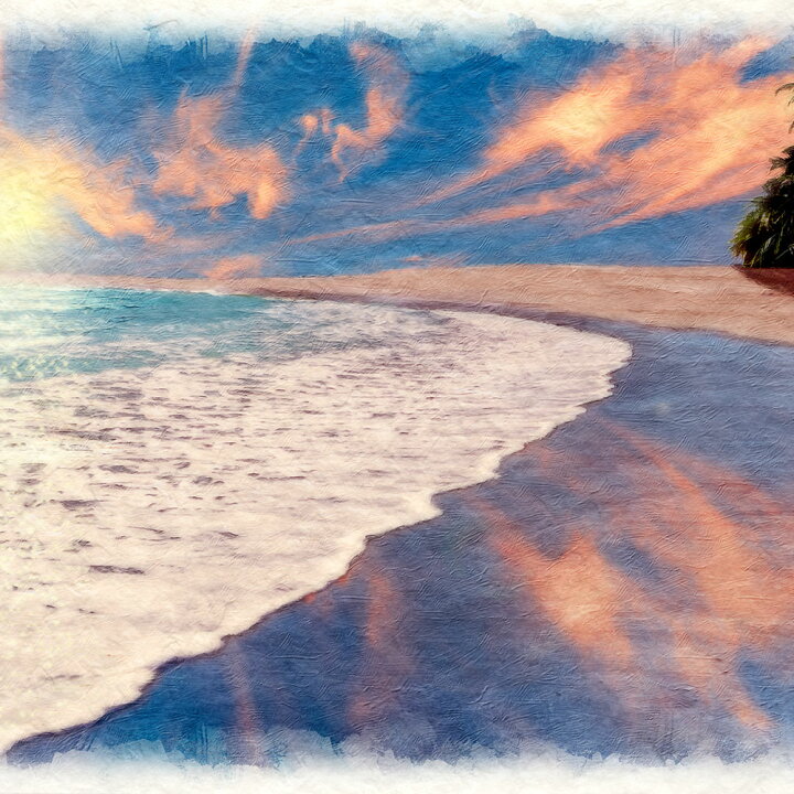 楽天市場】和紙の絵写真 「夕日が映る波の寄せる砂浜」 絵画 