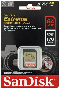 64GB TfBXN SDXCJ[h 64GB SanDisk U3 V30 Class10Ή 170MB/s SDJ[h 4KΉ Full HD^ SDSDXV2-064G-GNCIN