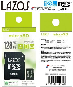 LAZOS microSDXC [J[h 128GB UHS-I U3 CLASS10 A_v^[t ?L-B128MSD10-U3 Read110MB/s Write70MB/s SDMIΉ \X