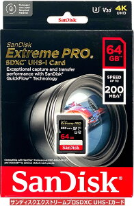 SD�J�[�h 64GB �T���f�B�X�N Extreme PRO SDXC�J�[�h UHS-I U3 V30 4K�Ή� R:200MB/s W:90MB/s SDSDXXU-064G-GN4IN SanDisk