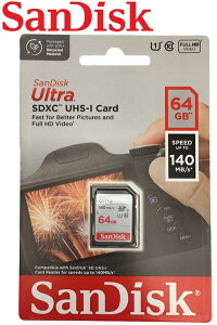 �T���f�B�X�NSDXC�J�[�h 64GB SanDisk Ultra SDXC�������J�[�h UHS-I U1 CLASS10 �ő�Ǎ�140MB/s SDSDUNB-064G-GN6IN �t��HD�^��Ή�