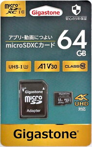 64GB microSDXC�J�[�h Gigastone UHD�Ή� �}�C�N��SD�J�[�h 64GB 90MB/s FullHD�Ή� �M�K�X�g�[�� GJMX-64GV3A1 SD�A�_�v�^�t
