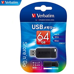 64GB �X���C�h��USB�������[64GB �O�H�P�~�J�����f�B�AUSB������ Verbatim USBP64GVZ4 USB2.0 win/mac�Ή� �L���b�v�X���X