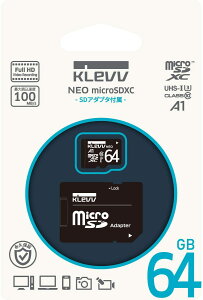 KLEVV �N���u 64GB microSDXC�J�[�h �t��HD�Ή� UHS-I U3 Class10 A1 100MB/s SD�ϊ��A�_�v�^�t K064GUSD3U3-NJ �G�b�Z���R�A ESSENCORE
