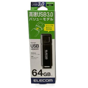 ELECOM USB������ 64GB �����]�� USB3.0 Windows/Mac�Ή� �L���b�v�����h�~ �u���b�N MF-HSU3A64GBK �G���R��