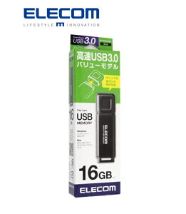ELECOM USB������ 16GB �����]�� USB3.0 Windows/Mac�Ή� �L���b�v�����h�~ �u���b�N MF-HSU3A16GBK �G���R��