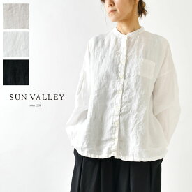 ＊【10%OFFクーポン対象商品】【SUN VALLEY サンバレー】フレンチリネン 日本製品染 スタンドカラー シャツ (SKT004009)レディース ブラウス 服 ナチュラル シンプル おしゃれ カジュアル きれいめ 上品 30代 40代 50代 60代 ベーシック 麻 ナチュランド