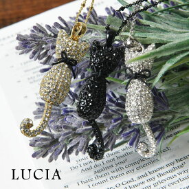 ＊【10%OFFクーポン対象商品】【LUCIA ルチア】ネコ ネックレス (8308) アクセサリー レディース 猫 キャット CAT おしゃれ かわいい ナチュラル シンプル 20代 30代 40代 50代 60代 ラインストーン ギフト プレゼント 誕生日 ねこ好き 卒業式 母の日