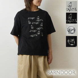 ＊【12%OFFクーポン対象商品】【BARNDOOR バーンドア】コットン ねこねこ 刺繍 Tシャツ / カットソー(1184046h)レディース 春 夏 大人可愛い 半袖 ゆったり 猫 にゃんこ ナチュラル 服 シンプル おしゃれ コーディネート ナチュランド 人気 30代 40代 50代