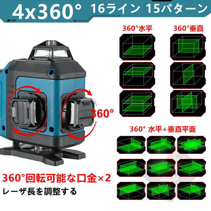 楽天市場】翌日発送 レーザー墨出し器 4x360°グリーンレーザー 