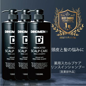 まとめ買い お得セット シャンプー メンズ 薬用 頭皮と髪を清潔に DiNOMEN 薬用スカルプケア リンスイン シャンプー 1000ml 3本 セット 男性 頭皮ケア 薄毛 スカルプケア 送料無料 育毛剤の前に 育毛剤の浸透をサポート