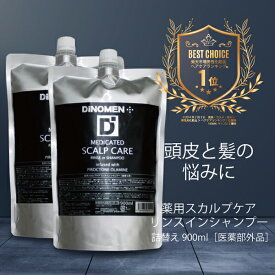 シャンプー 詰替え スカルプケア リンスイン メンズ DiNOMEN 薬用 900ML 2個 頭皮ケア 育毛 薄毛 抜毛 ふけ かゆみ 予防 養毛 ノンシリコン 医薬部外品 ヘアケア 育毛剤の前に 育毛剤の浸透をサポート ZZ 【SALE】