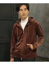 【SALE／70%OFF】ベロアストライプパーカー UNION STATION メンズ ビギ トップス パーカー・フーディー ベージュ ホワイト ブラウン【RBA_E】[Rakuten Fashion]