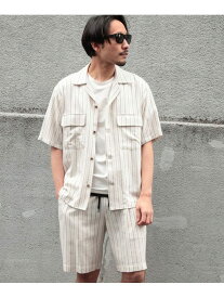 【SALE／60%OFF】綿麻ストライプオープンカラー半袖シャツ UNION STATION メンズ ビギ トップス シャツ・ブラウス ブラウン ネイビー ホワイト【RBA_E】[Rakuten Fashion]