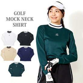 送料無料 ゴルフウェア レディース モックネック gs GOLF ポロシャツ ハイネック 長袖 ストレッチ トップス ロゴ刺繍 ライン 無地 おしゃれ かわいい 韓国系 春夏 秋冬 ゆうパケ