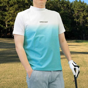 送料無料 ゴルフウェア モックネックシャツ メンズ GIORNO SEVEN ジョルノセブン ハイネック ゴルフ ストレッチ 半袖 グラデーション ロゴ トップス ポロシャツ Tシャツ 春夏 おしゃれ ブランド