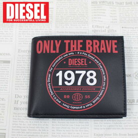 送料無料 DIESEL ディーゼル ウォレット 2つ折り 財布 レザー財布 本革 羊革 ブランド ロゴワッペン シーズナルロゴ 黒 HIRESH S MC メンズ レディース ユニセックス プレゼント ギフト MC