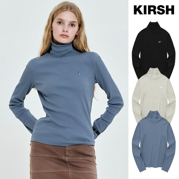 韓国 KIRSH CHERRY BASIC TURTLE NECK T-SHIRT キルシー チェリー タートルネックTシャツ 全3色 韓国ブランド 韓国ファッション トップス ニット ハイネック タートルネック 長袖 シンプル ロゴ