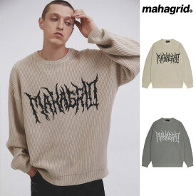 mahagrid マハグリッド ゴスニット SWT GOTH KNIT SWEATER/全2色 韓国ブランド 韓国ファッション 正規品 ニット トップス セーター クルーネック メンズ レディース ユニセックス ロゴ メンズ レディース ユニセックス グレー ベージュ