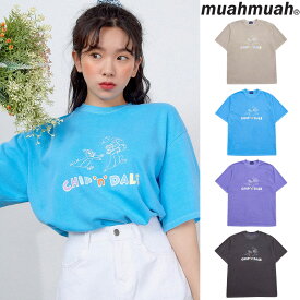 muahmuah ムーアムーア 正規品 CHIP N DALEピグメント Tシャツ /全3色【あす楽対応】 チップとデール チップ&デール ディズニー Disney ムアムア 韓国 韓国ブランド 韓国ファッション トップス Tシャツ ロゴ レディース 服 女子 女性 半袖 ストリート チップアンドデール