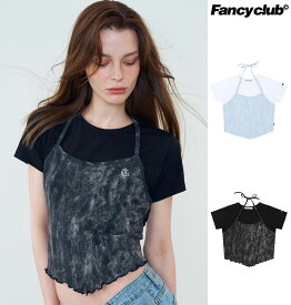 NASTY FANCY CLUB ナスティーファンシークラブ 正規品 タイダイリボンレイヤード TEE TIE-DIE RIBBON LAYERED TEE/全2色【あす楽対応】韓国ブランド 韓国ファッション レディース 半袖 Tシャツ クロップド丈 へそ出し 服 春夏 Y2K 重ね着 ホルターネック キャミソール