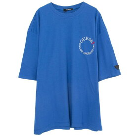 GUESS ゲス サークルロゴクルーネック半袖ビッグTシャツ/全3色 半袖Tシャツ メンズ 大人 トップス オーバーサイズ 大きい ゆったり ビッグシルエット ロゴ プリント ブランド ブラック ホワイト ブルー 白 黒 青 M L カジュアル ストリート コットン 綿100% おしゃれ 春 夏