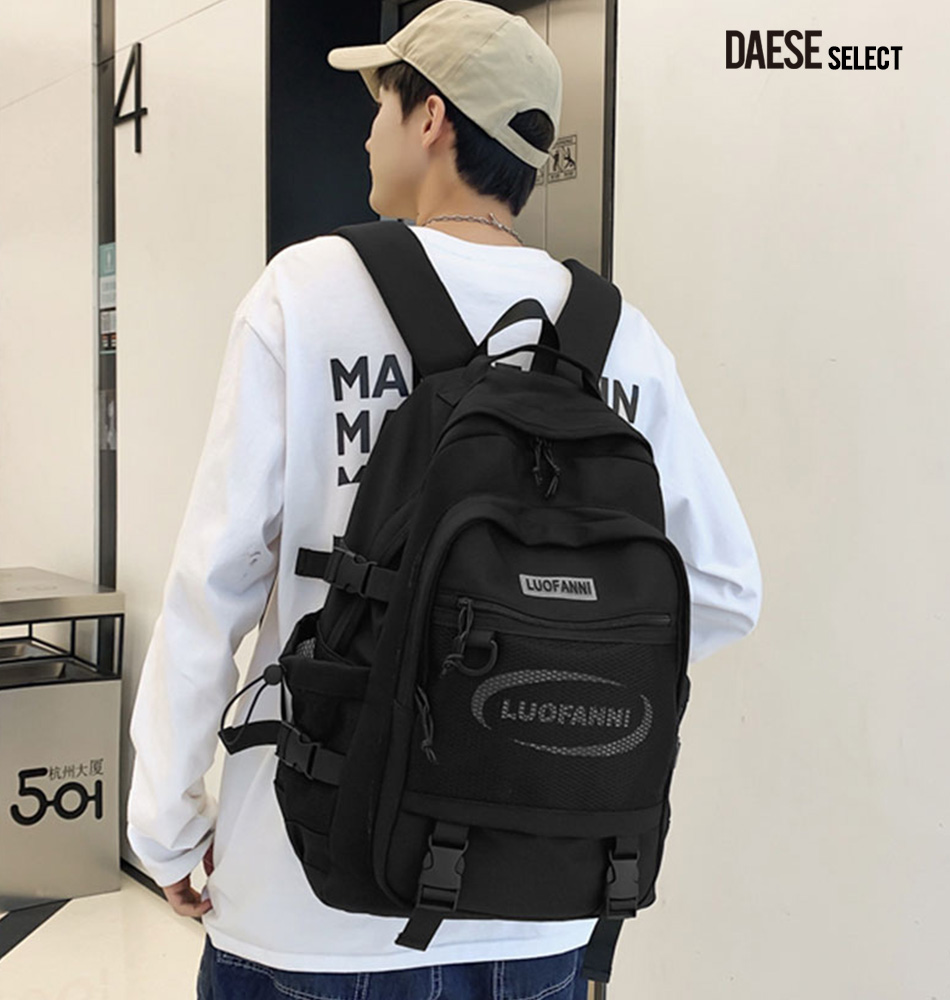 DAESE SELECT メッシュポケットバックパック 全1色 バックパック リュック リュックサック 韓国ファッション レディース メンズ 通学バック  学生 大容量 黒 ブラック 通勤 鞄 カバン 男女兼用バッグ