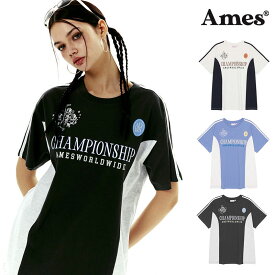 AMES WORLDWIDE アメスワールドワイド チャンピオンシップT CHAMPIONSHIP TEE/全3色 Tシャツ 半袖 半袖Tシャツ tee 韓国ブランド 韓国ファッショントップス ロゴ ストリート カジュアル 白 ホワイト ブラック 黒 青 ブルー 韓スト バレエコア ブロークコア 韓国系