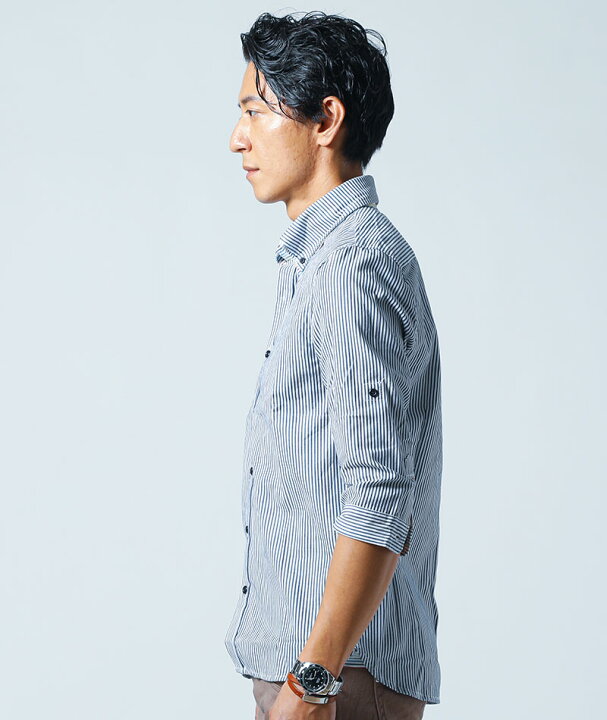 楽天市場 シャツ メンズ カジュアルシャツ 7分袖 ストライプシャツ メンズファッション Menz Style メンズスタイル