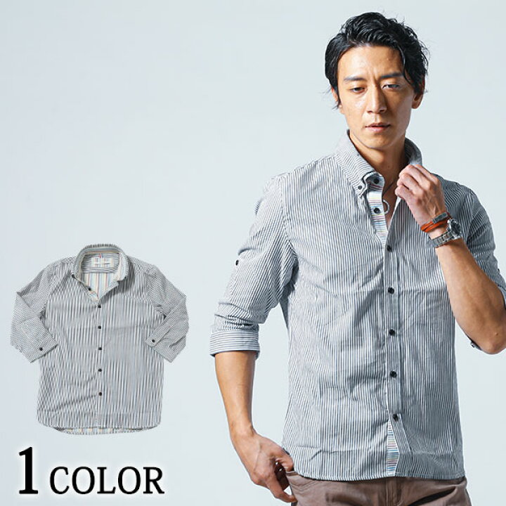 楽天市場 シャツ メンズ カジュアルシャツ 7分袖 ストライプシャツ メンズファッション Menz Style メンズスタイル