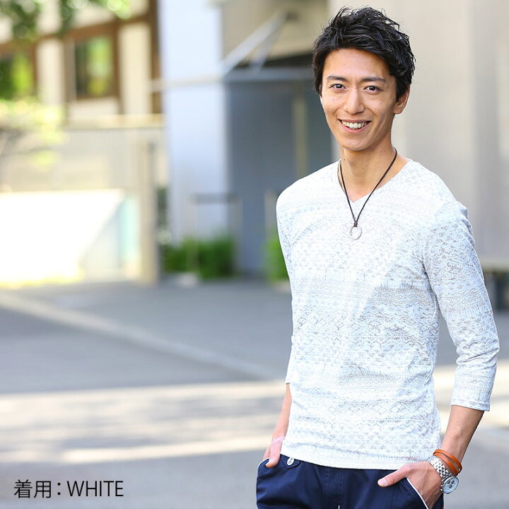 楽天市場 Tシャツ メンズ カットソー 七分袖 Vネック ７分袖ジャガードデザインカットソー 全3色 M L Ll 父の日 ギフト プレゼント ワンマイルウェア 部屋着 在宅勤務 テレワーク リモートワーク 春 夏 秋 服 30代 40代 50代 Menz Style メンズスタイル