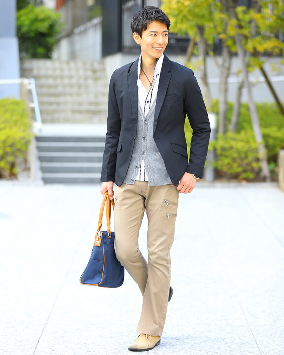 楽天市場 ジャケットセット 黒ジャケット 白シャツ ベージュパンツ3点コーデセット39 Menz Style メンズスタイル