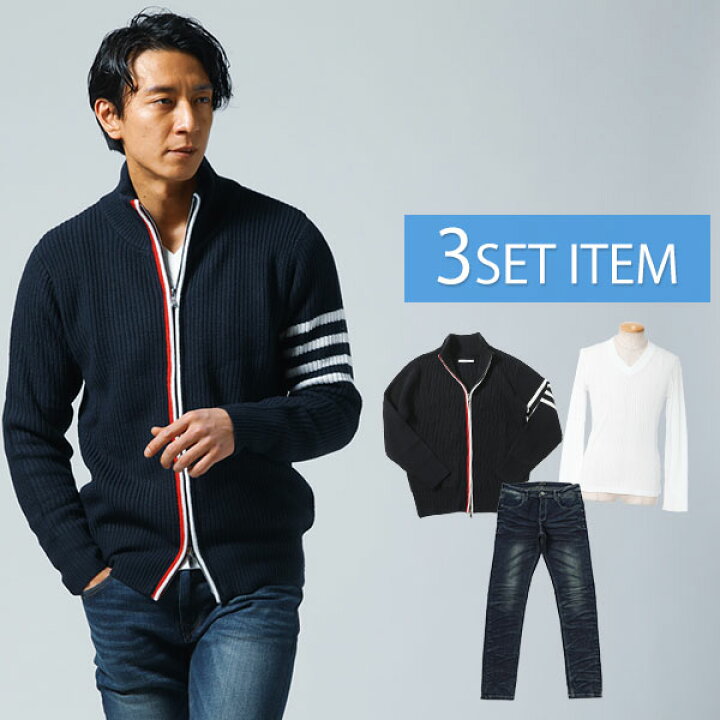 楽天市場 スタンドカラーニット メンズ トップス 長袖 Tシャツ カットソー Vネック デニムパンツ スキニー ストレッチセット 春 ドライブ デート 服 メンズスタイル Menz Style メンズスタイル