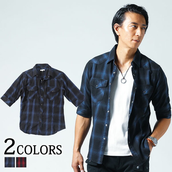 楽天市場 カジュアルシャツ メンズ チェックシャツ ウエスタンシャツ シャツ 5分袖 メンズファッション Menz Style メンズスタイル