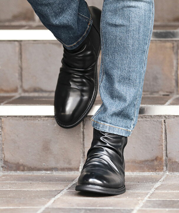 楽天市場 サイドゴアブーツ メンズ ブーツ シューズ 靴 合成皮革 ドレープ 春 秋 冬 服 30代 40代 50代 Menz Style メンズ スタイル