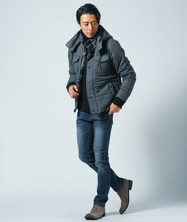 中綿ジャケット メンズ アウター ウール混 ツイード 2way 冬 服 30代 40代 50代 メンズスタイル Menz Style ご予約品