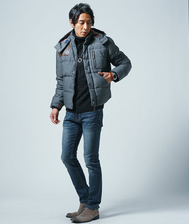 楽天市場 ダウンジャケット メンズ アウター デニム Puレザー 裏地チェック ダウン 冬 服 30代 40代 50代 メンズスタイル Menz Style Menz Style メンズスタイル