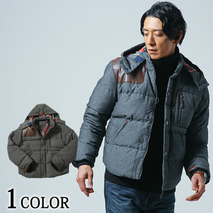 楽天市場 ダウンジャケット メンズ アウター デニム Puレザー 裏地チェック ダウン 冬 服 30代 40代 50代 メンズスタイル Menz Style Menz Style メンズスタイル