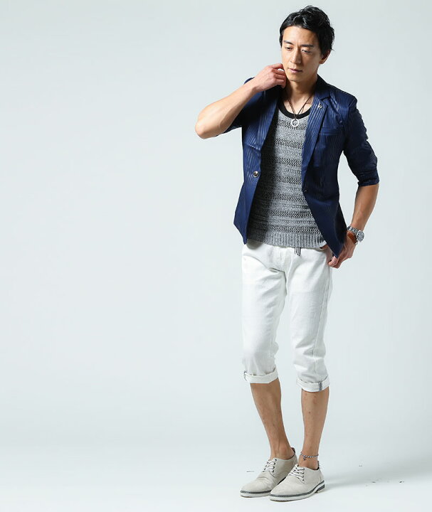 テーラードジャケット メンズ ジャケット サマージャケット 5分袖 服 ストライプ 春 40代 50代 夏 30代