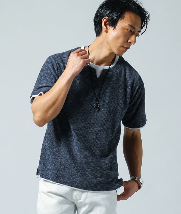 楽天市場 カットソー メンズ トップス Tシャツ キーネック 半袖 リップル レイヤード ネックレス セット 春 夏 服 30代 40代 50代 Menz Style メンズスタイル